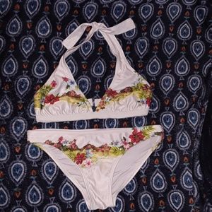 Xhiliration white bikini with floral pattern